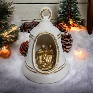 Vintage Nativity Bell Ornament White Gold Christmas Decor 🎄🌟